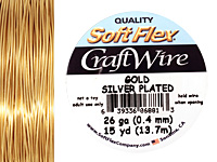 Soft Flex Silver Plated Gold Craft Wire 26 gauge, 15 yards