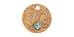 Nunn Design Antique Gold (plated) Decorative Small Circle Tag w/ Aqua Crystal 20mm