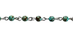 Czech Fire Polished Blue Turquoise Round Silver (plated) Bead Chain