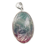 Rainbow Fluorite Oval Wrapped w/ Bail Pendant 24-26x45-50mm