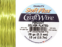 Soft Flex Silver Plated Peridot Craft Wire 28 gauge, 15 yards