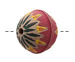 Hand Painted Fuchsia Chrysanthemum Leather Round Bead 26-28mm