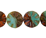 Czech Glass Mint Chocolate Flower Window Coin 18mm