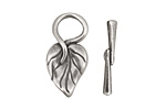 Antique Silver (plated) Simple Leaf Toggle Clasp 26x13mm, 23mm bar