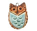 Earthenwood Studio Ceramic Round Owl Pendant w/ Seafoam Belly 25x35mm