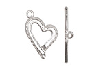 Silver (plated) Stylized Heart Toggle Clasp 26x16mm, 28mm bar