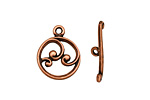 Antique Copper (plated) Circle w/ Swirls Toggle Clasp 18x15mm, 21mm bar