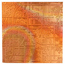 Lillypilly Flamed Bamboo Embossed Patina Copper Sheet 3"x3", 36 gauge