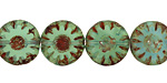Czech Glass Caribbean Blue Sunflower Coin 14mm