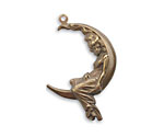 Vintaj Natural Brass Lady in the Moon Pendant 22x38mm