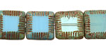 Czech Glass Caribbean Blue/Beach Glass Mix Carved Square 13mm