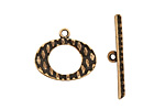 Antique Brass (plated) Textured Oval Toggle Clasp 16x19mm, 27mm bar