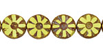 Czech Glass Vintage Chartreuse Picasso Flower Window Coin 12mm