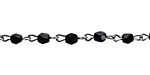 Czech Fire Polished Jet Faceted Oval Silver (plated) Bead Chain