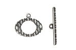 Antique Silver (plated) Textured Oval Toggle Clasp 16x19mm, 27mm bar