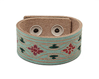 Hand Painted Aqua Floral Craftsman Print Leather Cuff 1 1/16"