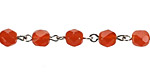 Czech Fire Polished Carnelian Faceted Round Silver (plated) Bead Chain