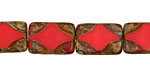 Czech Glass Pink Silk Picasso Table Cut Rectangle 15x11mm