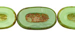 Czech Glass Apple Green Picasso Carved Oval 26x15mm