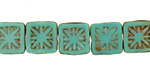 Czech Glass Turquoise Picasso Flower Window Square 10mm