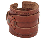 Brown Wide Layered Leather Cuff 2 5/16"