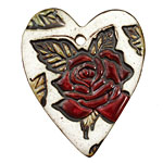 Earthenwood Studio Ceramic Oxidation w/ Red & Green Tattoo Rose 40x48mm