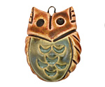Earthenwood Studio Ceramic Round Owl Pendant w/ Leaf Belly 25x35mm