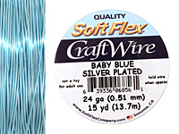 Soft Flex Silver Plated Baby Blue Craft Wire 24 gauge, 15 yards