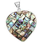 Abalone Mosaic Heart 2-Sided Wrapped w/ Bail Pendant 36x48mm