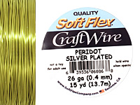 Soft Flex Silver Plated Peridot Craft Wire 26 gauge, 15 yards