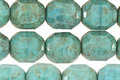 Czech Glass Luster Teal Faceted Barrel 10x9mm