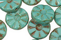 Czech Glass Turquoise Picasso Flower Window Coin 12mm