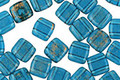 Czech Glass Capri Blue with Gold Marble 2-Hole Tile 6mm