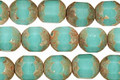 Czech Glass Turquoise Picasso Faceted Barrel 8x7mm