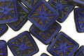 Czech Glass Sapphire Blue Picasso Flower Window Square 10mm
