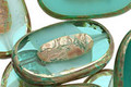 Czech Glass Jade Picasso Carved Oval 26x15mm