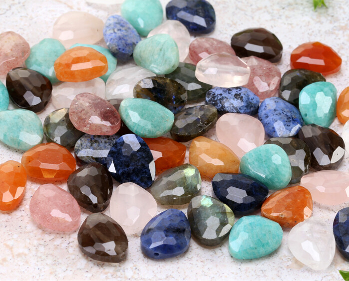 Gemstone Microfaceted Puff Pear Beads