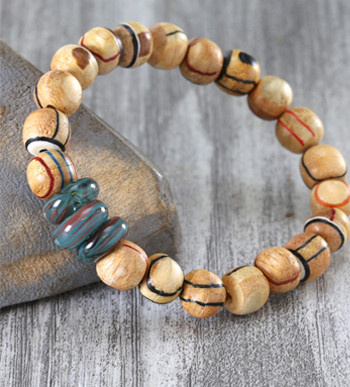 recycled wood round bracelet