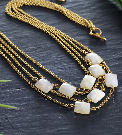 moonstone microfaceted rectangle beaded necklace