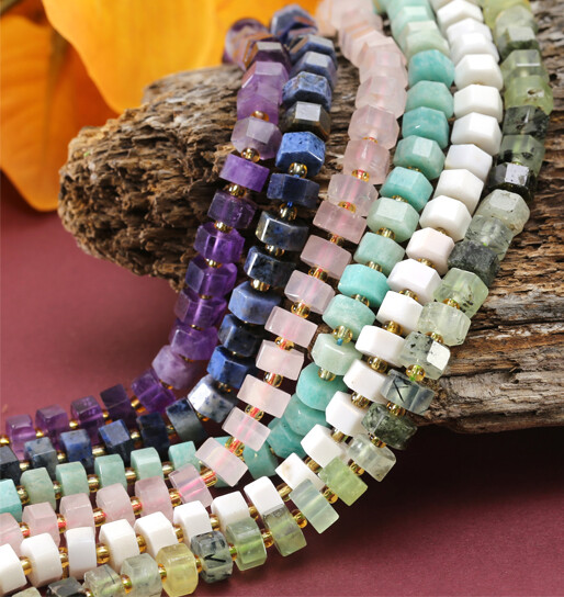 Microfaceted Hexagon Heishi Gemstones