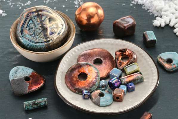 Mykonos Ceramic Raku & Iridescent beads and focals