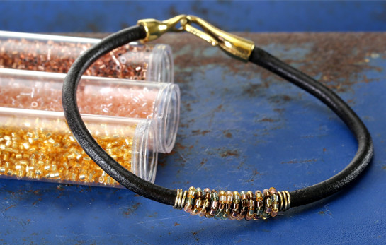 Wire-wrapped Miyuki Delica seed bead bracelet