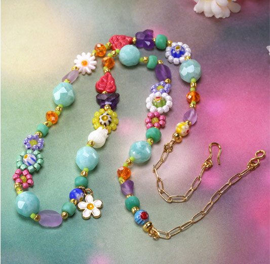 Flower Chain & Gemstone Necklace