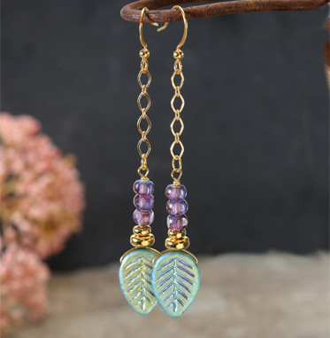 Czech Glass Leaf Earrings