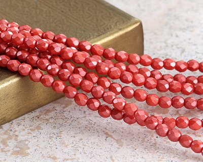 Czech Glass Guava Metallic Suede Fire Polished Round 4mm
