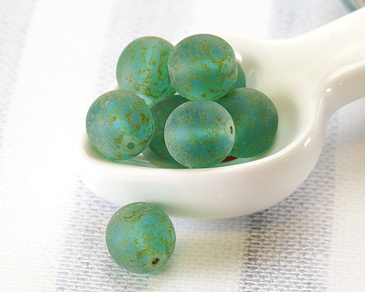 Czech Glass Matte Beach Glass Picasso Round Druk 12mm