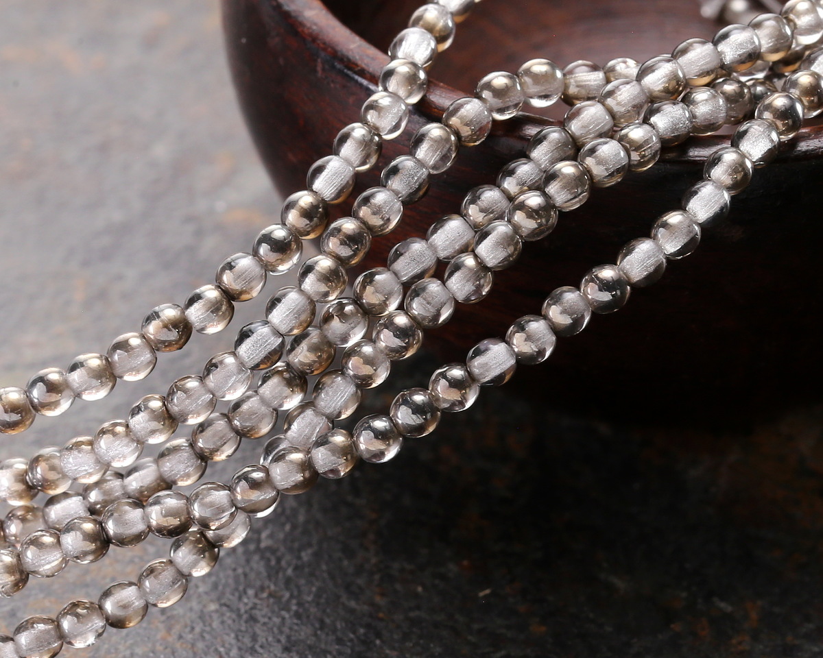 Czech Glass Crystal w/ Antique Silver Round Druk 3mm