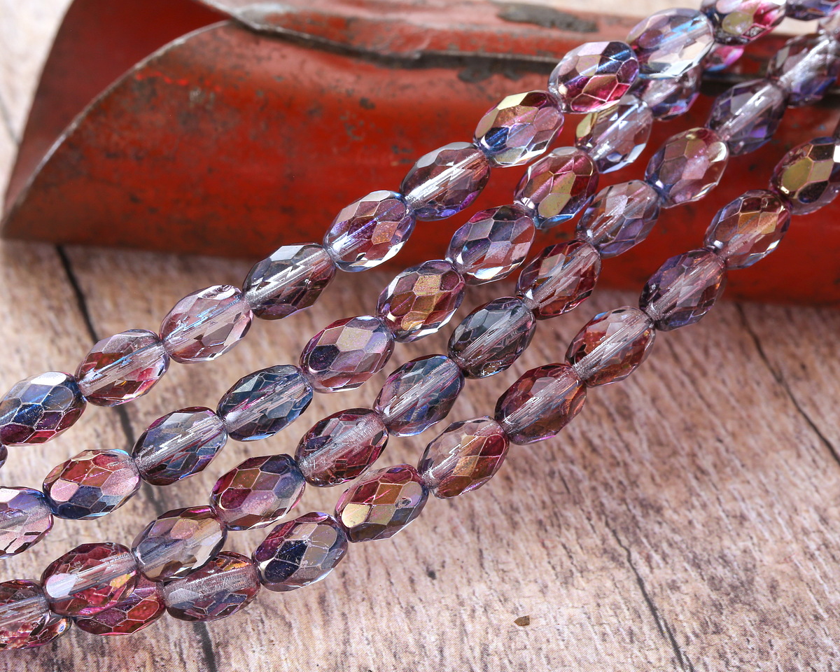 Czech Glass Bronzed Twilight Skies Fire Polished Faceted Rice 8x6mm