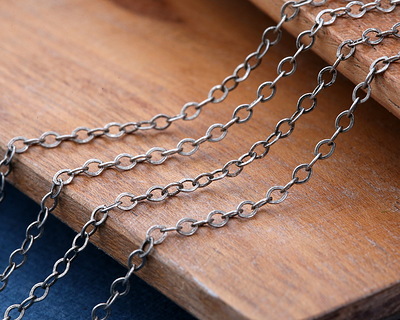 Antique Silver (plated) Tiny Flat Oval Chain, 50m Spool