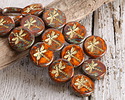 Czech Glass Hyacinth Picasso w/ Gold Dragonfly Coin 17mm